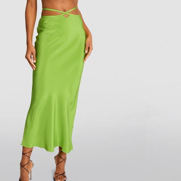 CHRISTOPHER ESBER Silk Faille Loophole Tie Skirt Green Apple NWT in Size 8 - Picture 3 of 13